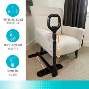 CouchCane Adjustable Standing Assist Handle for Sofa, Recliner & Lift Chair, Heavy-Duty Steel Mobility Support Rail with Storage Pouch, Non-Slip Base, 250 lb Capacity
