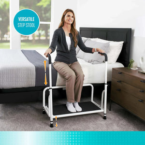 Adjustable Safety Step Stool with Support Handle – Heavy Duty 500 lbs Capacity Bed & Reach Step Platform with Anti-Slip Surface, Motion-Activated LED Light & Storage Pouch