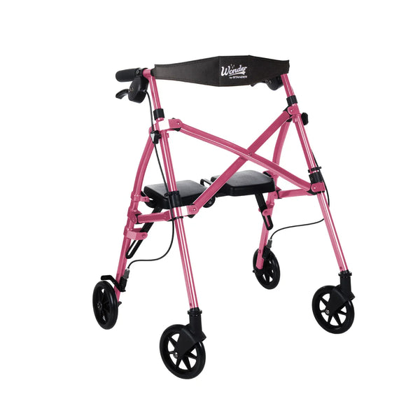 Space Saver Foldable Rollator Walker with Seat & Backrest, Ultra Compact 3-Fold Mobility Aid, 6” Wheels with Locking Brakes, Lightweight 250 lbs Capacity, Dual Size Adjustable Walking Frame