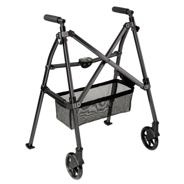 Wonder Walker Plus Lightweight Folding Rollator Walker for Seniors – Ultra Compact 4-Fold Design, 6” Swivel Wheels, 300 lbs Capacity, Dual Height Adjustable Sizes, Includes Storage Basket