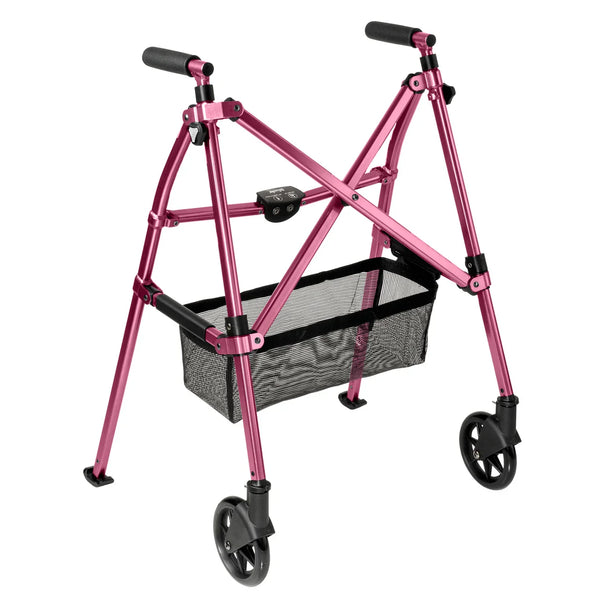 Wonder Walker Plus Lightweight Folding Rollator Walker for Seniors – Ultra Compact 4-Fold Design, 6” Swivel Wheels, 300 lbs Capacity, Dual Height Adjustable Sizes, Includes Storage Basket