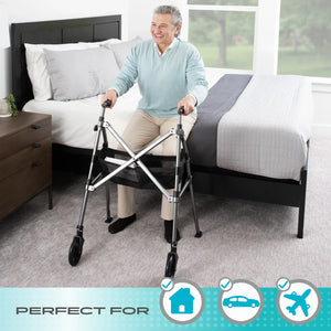 Wonder Walker Plus Lightweight Folding Rollator Walker for Seniors – Ultra Compact 4-Fold Design, 6” Swivel Wheels, 300 lbs Capacity, Dual Height Adjustable Sizes, Includes Storage Basket