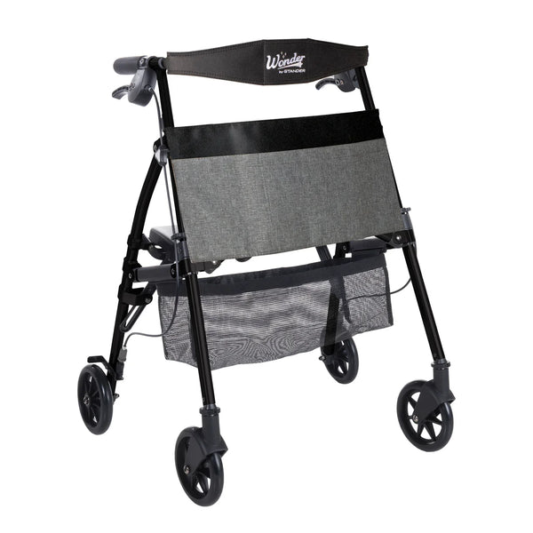 Wonder Rollator Ultra Compact Folding Walker with Seat & Backrest, Dual Size Adjustable Mobility Rollator with 6” Wheels, Locking Brakes, Storage Basket & Pouch, Supports 250 lbs