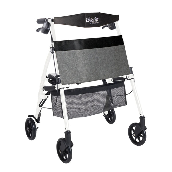 Wonder Rollator Ultra Compact Folding Walker with Seat & Backrest, Dual Size Adjustable Mobility Rollator with 6” Wheels, Locking Brakes, Storage Basket & Pouch, Supports 250 lbs