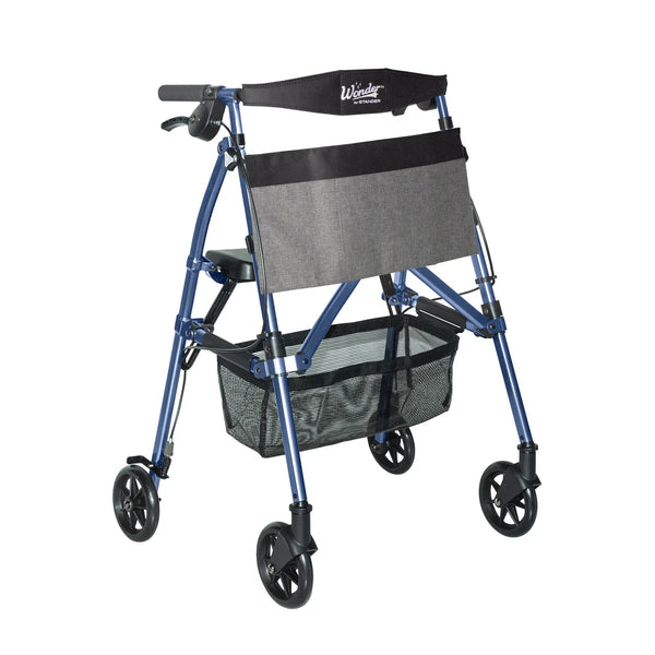 Wonder Rollator Ultra Compact Folding Walker with Seat & Backrest, Dual Size Adjustable Mobility Rollator with 6” Wheels, Locking Brakes, Storage Basket & Pouch, Supports 250 lbs