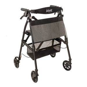 Wonder Rollator Ultra Compact Folding Walker with Seat & Backrest, Dual Size Adjustable Mobility Rollator with 6” Wheels, Locking Brakes, Storage Basket & Pouch, Supports 250 lbs
