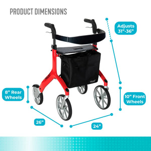 Let's Fly Lightweight Foldable Rollator Walker with Seat – Adjustable Handle Height 31”–36”, 10” Front Wheels, 300 lbs Capacity, Padded Seat & Backrest, Fully Assembled Mobility Walking Aid