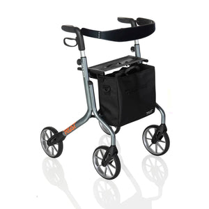 Let's Move Lightweight Aluminum Rollator Walker with Seat – 350 lbs Capacity, 8” Wheels, Adjustable Handles (30.5”–36.5”), Foldable Mobility Walker with Storage Bag, Fully Assembled