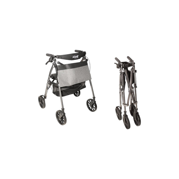 Wonder Rollator Plus Folding Mobility Walker with 8” All-Terrain Wheels, Lightweight 15 lbs Aluminum Frame, Built-in Seat, Backrest & Storage Basket, 250 lbs Capacity, Compact Travel Rollator