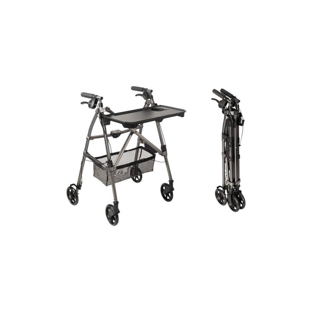 Wonder Indoor Rollator Walker with Removable Tray Table, Basket & Hand Brakes – Lightweight Folding Mobility Aid with 6” Wheels, Adjustable Height 33”–36”, 250 lbs Weight Capacity, Compact Storage Design