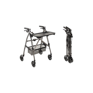 Wonder Indoor Rollator Walker with Removable Tray Table, Basket & Hand Brakes – Lightweight Folding Mobility Aid with 6” Wheels, Adjustable Height 33”–36”, 250 lbs Weight Capacity, Compact Storage Design