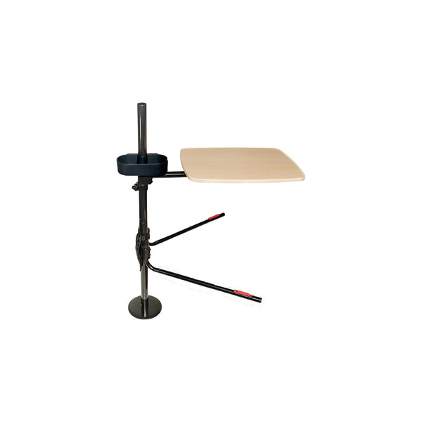 EZ Swivel Overbed Table with Adjustable Height, 360° Rotating Tray, Storage Pouch & Cup Holder – Multi-Purpose Bedside Table for Eating, Reading & Work – Steel Frame, Wooden Finish