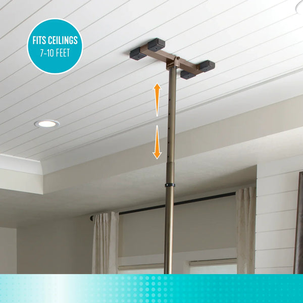 Wonder Pole Premium Adjustable Floor-to-Ceiling Safety Support Pole with Dual Grab Bars, Tension Mounted Stand Assist Handrail for Bathroom & Home, 7’–10’ Height, 300 lbs Capacity