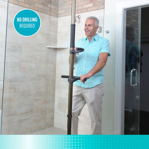 Wonder Pole Premium Adjustable Floor-to-Ceiling Safety Support Pole with Dual Grab Bars, Tension Mounted Stand Assist Handrail for Bathroom & Home, 7’–10’ Height, 300 lbs Capacity