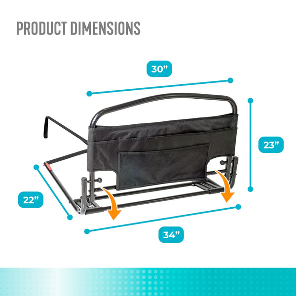 30'' Safety Bed Rail for Elderly Adults with Padded Pouch, Foldable Support Handle, 300 lbs Heavy Duty Bed Assist Rail, Fall Prevention Bed Guard with Easy Installation Strap