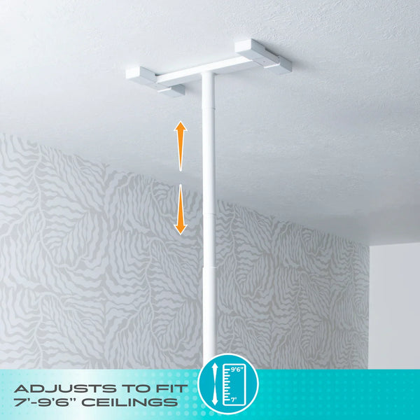 Double Handle Floor-to-Ceiling Grab Bar – Adjustable Safety Support Pole for Elderly & Mobility Assistance, Tension Mounted Stand Assist Rail, No-Drill Installation, 300 lbs Capacity