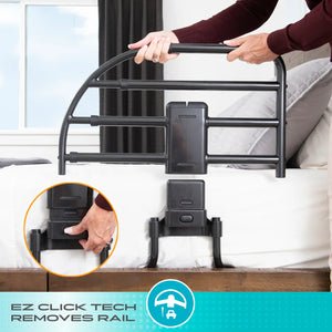 Click-N-Go Extendable Bed Rail – Adjustable Safety Bed Guard with Support Handle, Fall Prevention Protection, Easy Click Release System, Steel Frame for Traditional & Adjustable Beds